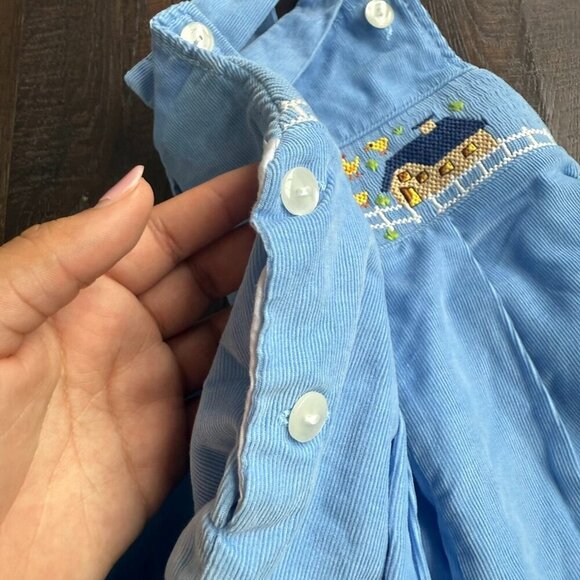 Toddler Corduroy Embroidered Farm Theme Overalls Light Blue Cotton Size 4T - Picture 5 of 12